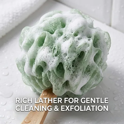 Vista 6 de Paquete de 4 esponjas grandes de esponja de esponja de baño con mango largo para ducha, cepillo de espalda para el cuerpo de baño, cepillo de spa
