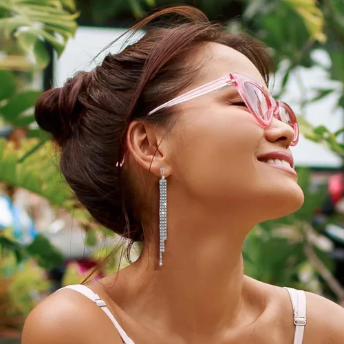 Vista 5 de Aretes de borla para mujer, cadena de discoteca, aretes colgantes para boda, dama de honor, para fiesta