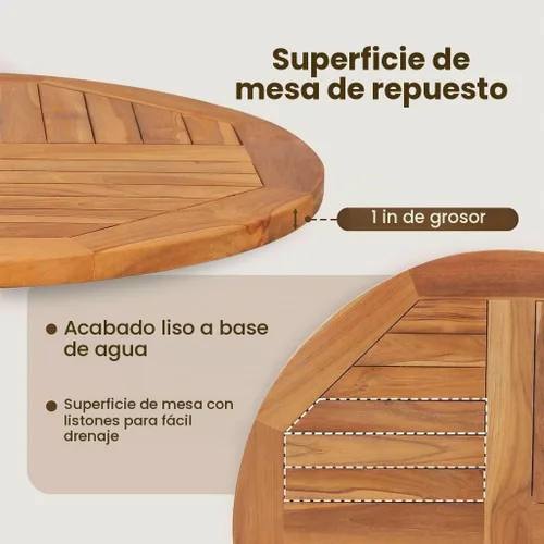 Vista 5 de vidaXL - Mesa redonda de madera maciza de teca, 1" 31.5