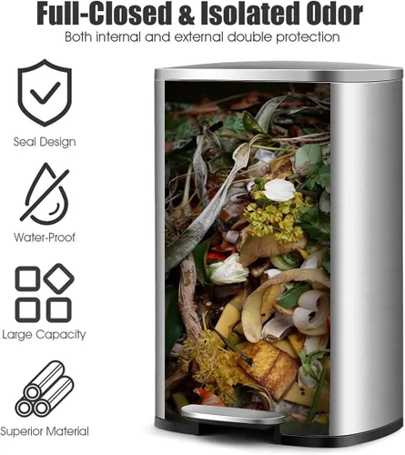Vista 4 de SoftStep - Cubo de basura rectangular de 50 litros/13.2 galones, cubo de basura de acero inoxidable con cubo interior extraíble y tapa con bisagras