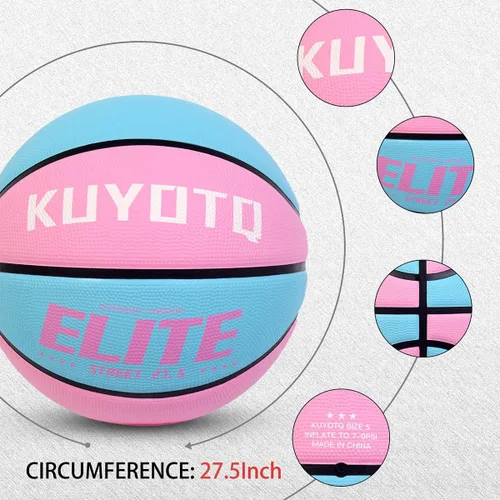 Vista 7 de KUYOTQ Pelota de baloncesto para niños y jóvenes tamaño 5 (27.5") Elite para niñas, baloncesto premium de goma para interiores y exteriores, juego