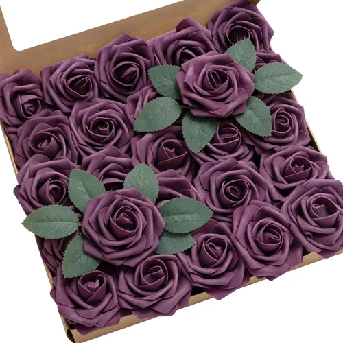 Vista 26 de Ling's Moment - Rosas artificiales de espuma, color negro, de aspecto realista con tallo, para bricolaje, decoración de Halloween, ramos de boda