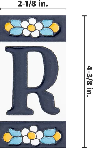Vista 4 de Sevillano Flora Address Letters R - Azulejo de cerámica para pared, 2-1/8" x 4-3/8