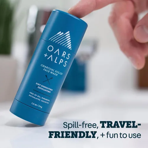 Vista 7 de Oars + Alps Lavado facial con carbón activado, limpiador facial exfoliante que combate puntos negros, tamaño de viaje, vegano y sin gluten, 1.2 onzas