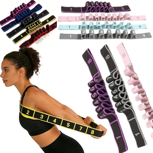 Vista 12 de Banda de resistencia de fitness para estiramiento y yoga, banda de resistencia de yoga ajustable de 8 segmentos con asas para brazos, ejercicio