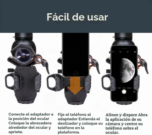 Vista 4 de Celestron – NexYZ DX – Adaptador universal para smartphone para telescopio, binoculares y miras de detección – Alineación de precisión de 3 ejes
