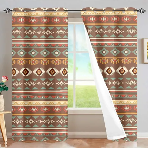 Vista 41 de Dreaweet African Tribal Blackout Curtains 63 Inch Long 2 Panels Set Bohemian Ethnic Geometric Grommet Top Thermal Insulated Curtains for Living Room