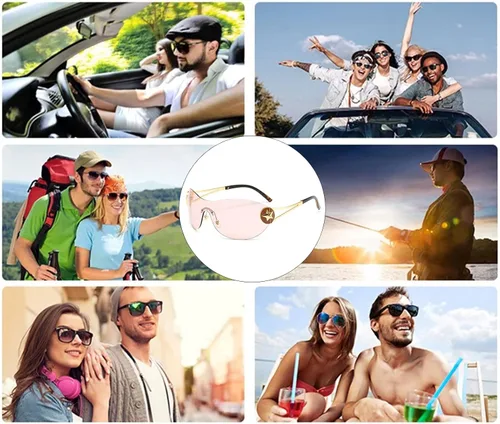 Vista 6 de YAMEIZE Gafas de sol envolventes Y2K de gran tamaño, con escudo futurista ovalado, sin marco, de metal, para mujeres y hombres