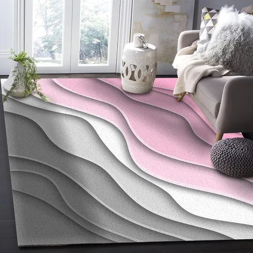 Vista 6 de Alfombra abstracta rosa y gris de San Valentín de 2 x 3 pies, alfombra estética geométrica moderna, antideslizante, rectangular, lavable
