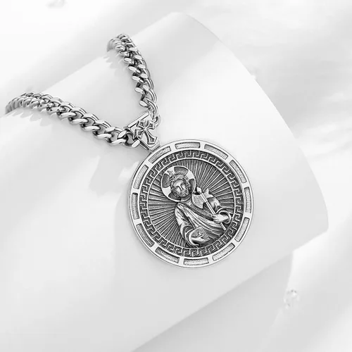 Vista 2 de INFUSEU Regalos religiosos únicos para hombres y mujeres, collares con colgante de San Miguel, San Cristóbal, San Benito, Virgen María