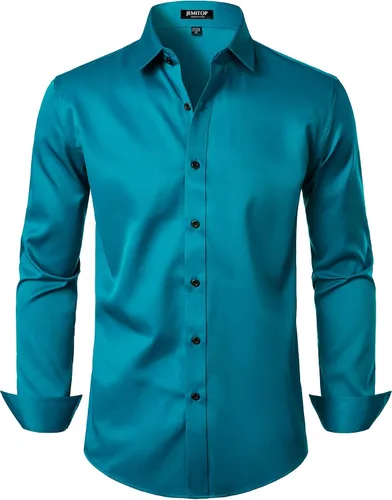 Vista 18 de JEMITOP Mens Stretch Wrinkle Free Dress Shirts Naranja quemado