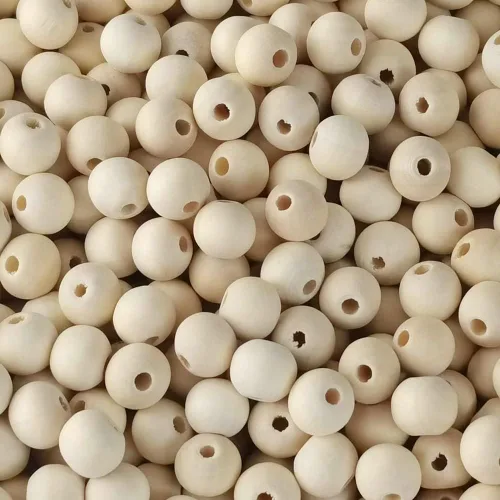 Vista 14 de 600 cuentas de madera natural de 0.472 in, cuentas de madera redondas sin terminar para manualidades, guirnaldas, decoración de vacaciones, joyería