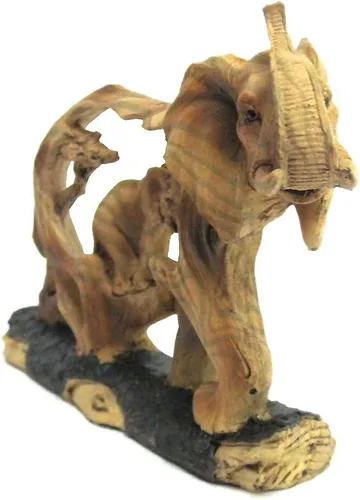 Vista 2 de Figura de madera sintética de elefante y bebé caminando en la naturaleza