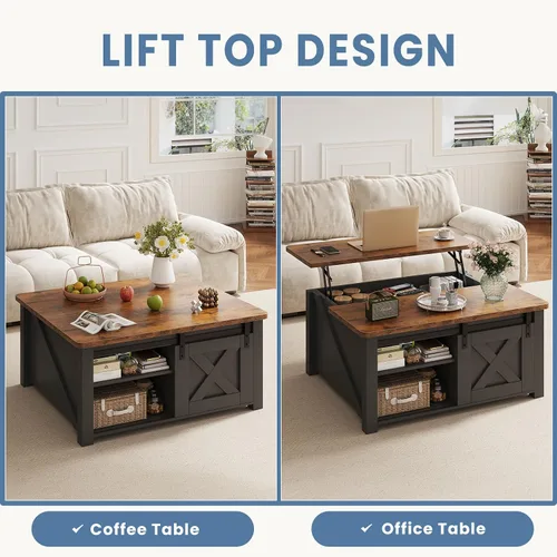 Vista 4 de DUMOS - Mesa auxiliar elevable, mesa central con almacenamiento, mesas cuadradas para sala de estar con estantes ajustables, modernas mesas de Madera