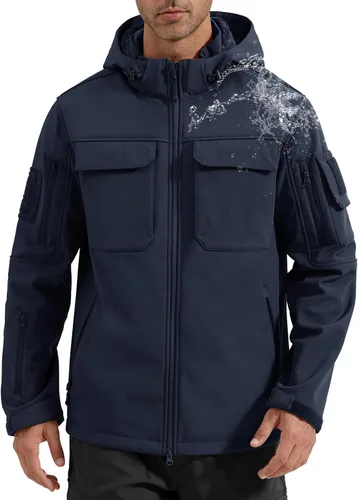 Vista 15 de FREE SOLDIER Chaqueta impermeable Softshell con forro polar para hombre, chaqueta táctica militar con capucha rompevientos