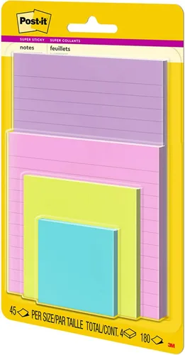 Vista 10 de Post-it Notas súper adhesivas, 4 blocs de notas adhesivas, varios tamaños, suministros de regreso a la escuela, productos de oficina, 2 veces más