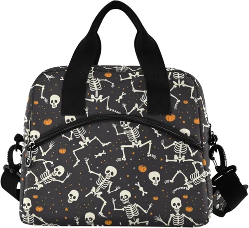 Vista 18 de Bolsa de Almuerzo Aislada de Leopardo Negro Estampado de Piel Animal Enfriadora Reutilizable Tote Box con Correa para el Hombro para Trabajo Picnic