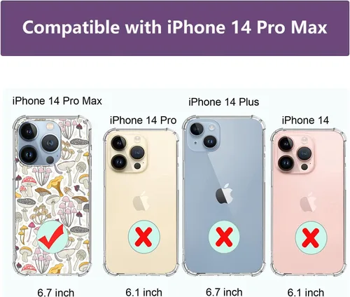 Vista 2 de Funda transparente compatible con iPhone 14 Pro Max, diseño de hongos, TPU suave, a prueba de golpes, antiarañazos, transparente, diseñada