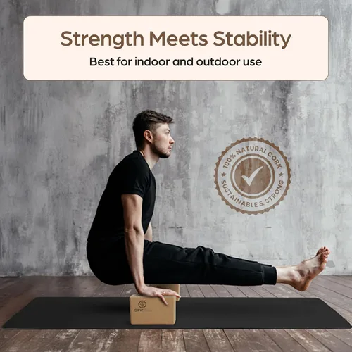 Vista 2 de ORW Bloque de yoga de corcho: corcho natural FSC, 9 x 6 x 3 pulgadas, bloque de estabilidad densa de 1.5 libras, agarre antideslizante, probado por