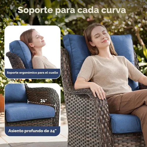 Vista 4 de Belord - Juego de sillas giratorias para patio al aire libre - Juego de 2 sillas de mimbre giratorias para patio con cojín cubierto para porche