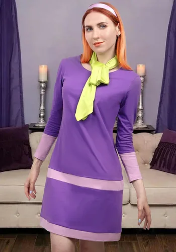 Vista 7 de DAZCOS Disfraz de anime para mujer, talla estadounidense, con bufanda y diadema, color morado