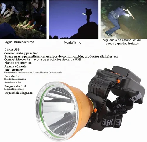 Vista 2 de Topyond Faro LED de alta potencia, faro recargable USB brillante