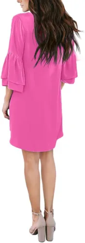 Vista 3 de BELONGSCI Vestido de verano 2024 para mujer, dulce y lindo, con cuello en V, manga acampanada, mini vestido, perfecto para bodas o graduaciones