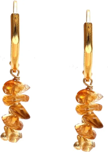 Vista 6 de Gempires - Aretes de cristal citrino con cierre de palanca de piedra natal de noviembre, hipoalergénicos, chapados en oro, ligeros aretes colgantes