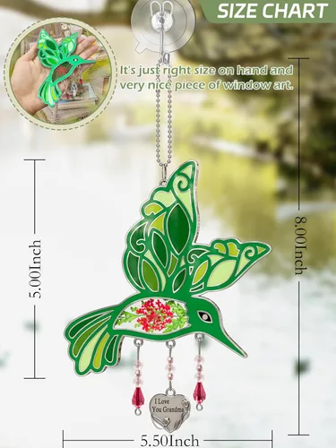 Vista 4 de KY&BOSAM Regalos para la abuela Colibrí de cristal para colgar en la Verde-te amo abuela