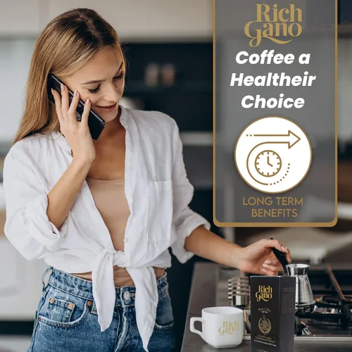 Vista 5 de Rich Gano Café de hongos – 30 sobres de café negro con extracto de ganoderma – Paquetes de café instantáneo veganos sin OMG – Café de ganoderma sin
