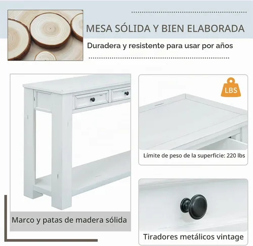 Vista 5 de Knocbel Mesa de consola para pasillo, sofá, entrada, mesa auxiliar de 63 pulgadas de largo, muebles con 4 cajones y estante inferior para sala