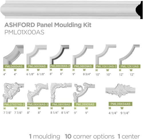 Vista 17 de Ekena Millwork PML01X00AS-CASE-8 Ashford Smooth (8-Pack) Panel Molding, 1 5/8" H x 1/2" P x 94 1/2" L, imprimado
