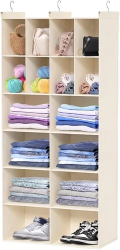 Vista 11 de Ofiray-home Estante colgante organizador y almacenamiento de armario, 12 bolsillos, estantes de almacenamiento de ropa con 3 ganchos resistentes