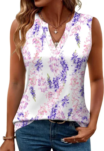 Vista 26 de Romanstii Camisas sin mangas para mujer, estilo casual, de verano, cuello en V, blusas elegantes, túnica