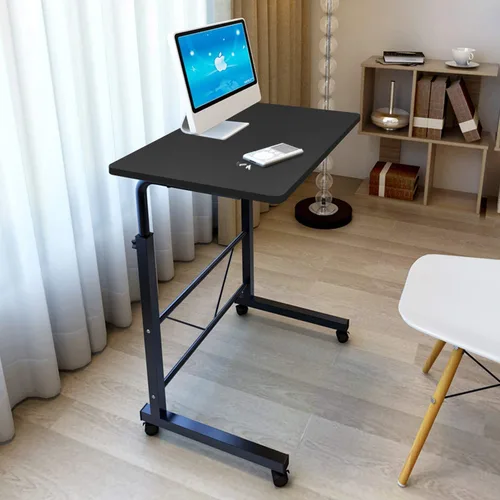 Vista 15 de SSLine Mesa de aperitivos con ruedas, escritorio elevable para computadora portátil, bandeja de TV móvil en forma de C, para sofá, silla, mesa