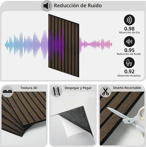 Vista 2 de WADILE Paneles de pared de listones de madera para despegar y pegar, paneles acústicos decorativos de 11.8 x 15.7 pulgadas, paneles de pared