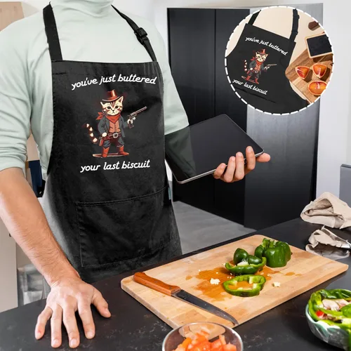 Vista 6 de MICPTUB - Divertidos delantales ajustables para hornear gatos occidentales con bolsillos, regalos para mujeres panaderas, amantes de los gatos