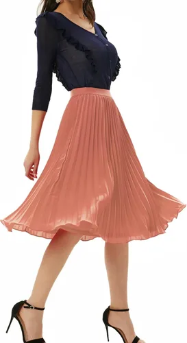 Vista 105 de GRACE KARIN - Falda plisada de gasa para mujer, con cintura alta y elástica, vuelo, corte acampanado y longitud por debajo de la rodilla