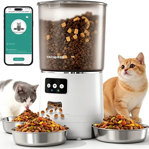 Vista 9 de Alimentador Automático para Gatos para 3 Gatos, Dispensador de Comida para Gatos de 6L/25 Tazas con Fuerte Sistema Anti-Atasco, Desecante de Doble