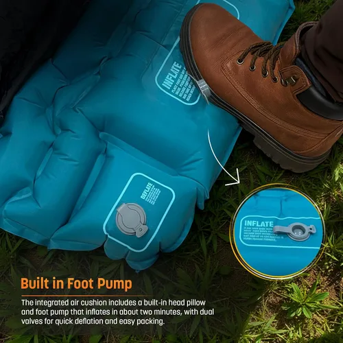 Vista 4 de Saco de dormir con almohadilla integrada (AirPack Sleeper) – Colchoneta inflable todo en uno y manta con cremallera para acampar con bomba de pie