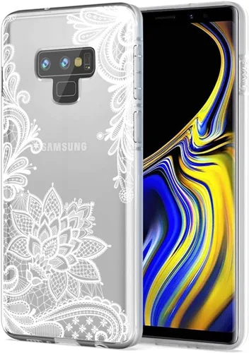 Vista 6 de Funda de teléfono para Galaxy Note 9, para Samsung Note 9, para niñas y mujeres, delgada, a prueba de golpes, transparente, patrón floral, suave