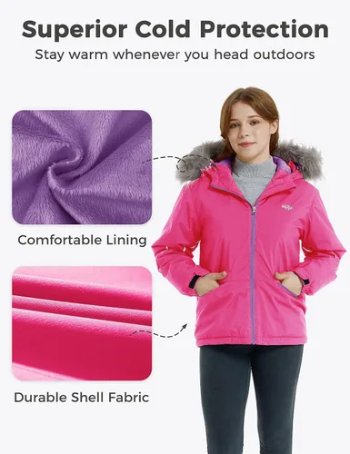 Vista 5 de Wantdo Chaquetas de snowboard para niña, impermeables, de forro polar, para invierno, resistente al viento