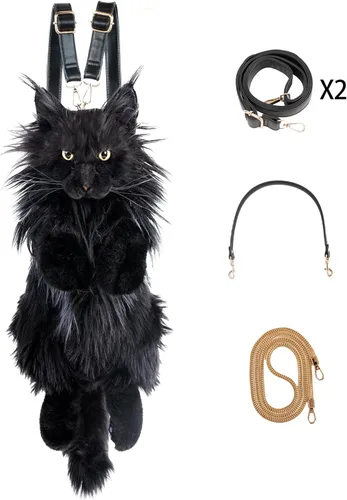 Vista 8 de Chongker Mochila con forma de gato Calico, Negro -, Grande, Gato Mainecoon