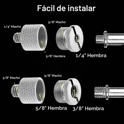 Vista 3 de IXTECH Juego de Adaptadores para Soporte de Micrófono - Kit de 8 Piezas de Adaptadores de Trípode de Metal - 5/8 Hembra a 3/8 Macho y 1/4 Hembra a 9