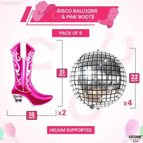 Vista 5 de KatchOn, Juego de 15 globos de rodeo – plata, bola de discoteca, botas de vaquera, despedida de soltera, boda, decoraciones de cumpleaños