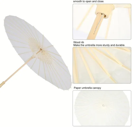 Vista 4 de Fydun - Sombrilla de papel blanco chino, sombrilla decorativa de papel blanco para boda, novia, fiesta, decoración, accesorios de fotos, pintura a