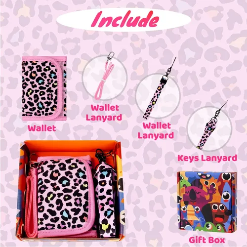 Vista 4 de Choco Mocha Carteras infantiles para niñas, rosa (Leopard-pink), Minimalista