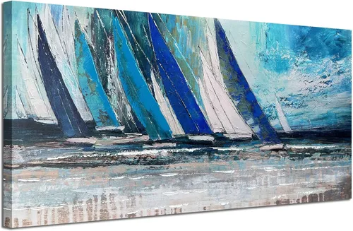 Vista 16 de Arjun Pintura de Paisaje Puesta de Sol Montaña Lago Arte de Pared en Lienzo con Textura Enmarcado Grande 40"x20"- Impresiones de Cuadros Serenos