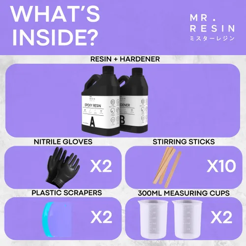 Vista 3 de Kit de resina epoxi de 64 onzas por Mr. Resin Crystal Clear Epoxy Resin para artes y manualidades: ¡cura en 24 horas! Mesas de río, moldes, llaveros