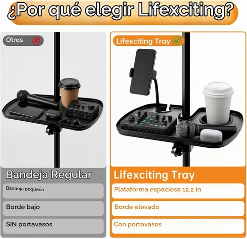 Vista 3 de Bandeja de soporte para micrófono con soporte para teléfono, abrazadera